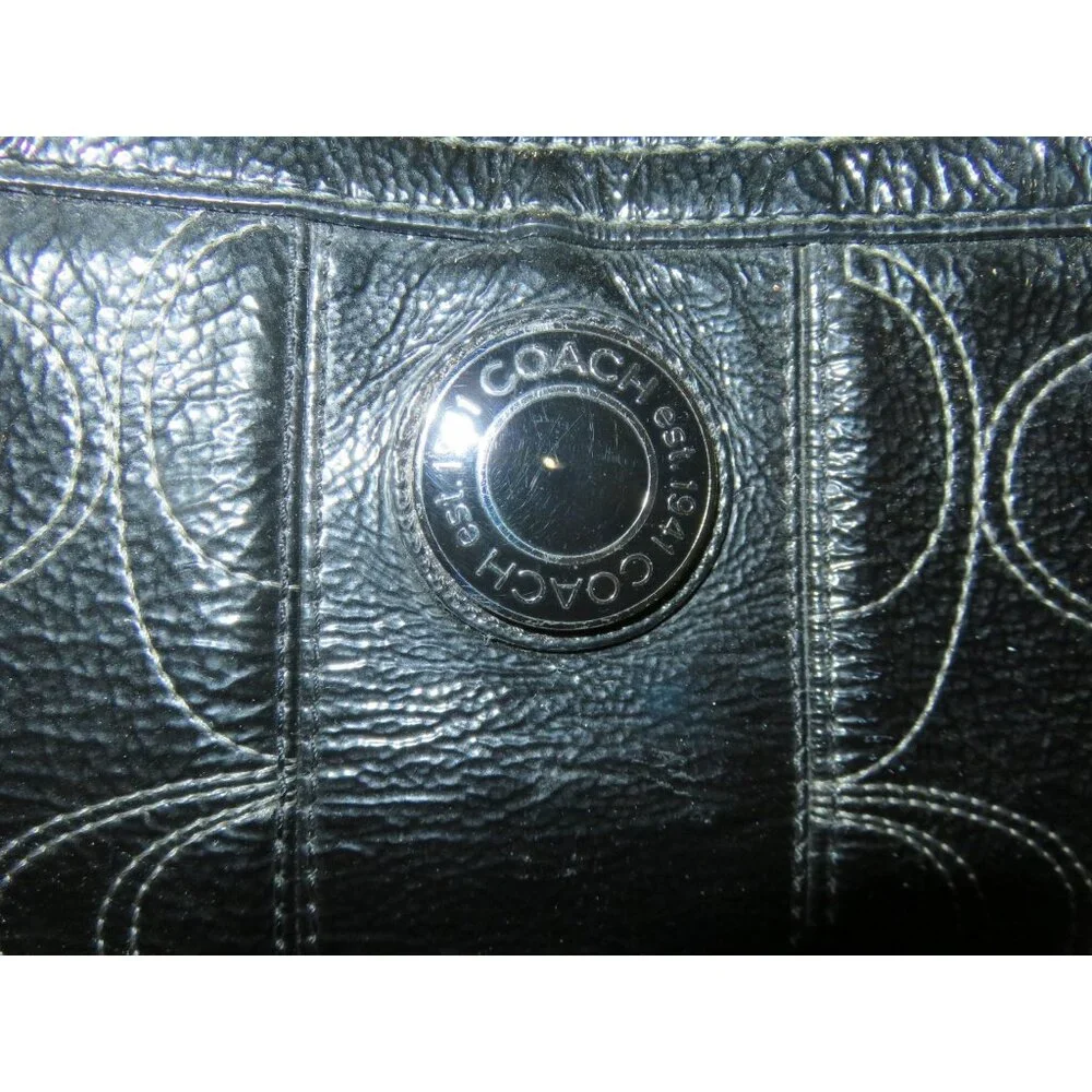 Coach 2012 Black Signature C Stitched Patent Leather Tote Kisslock Handbag